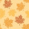 Vector seamless pattern with hand drawn orange doodle maple leaves illustrations. Autumn decorative oak background