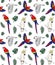 Vector seamless pattern of hand drawn parrot