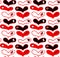 Vector seamless pattern of hand drawn red and black hearts