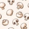 Vector Seamless Pattern with Hand Drawn White Champignon. Cartoon Champignon Mushrooms. Design Template, Clipart