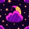 Vector seamless pattern has a sleeping month behind a cloud.