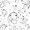 Vector seamless pattern with headphones, microphones,notes, inc splash, blots, smudge and brush strokes Black and white grunge