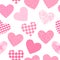 Vector seamless pattern with hearts shapes pink color texture. Abstract girly fashion cloth isolated on white background