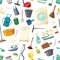 Vector seamless pattern of home cleaning items