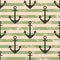 Vector seamless pattern with icons of anchor. Creative geometric green lined grunge background, nautical theme.