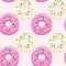 Vector seamless pattern illustration of donuts pink and light glaze on a light pink