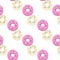 Vector seamless pattern illustration of donuts pink and light glaze on a white