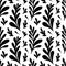 Vector seamless pattern with ink drawing herbs, spikelets, monochrome artistic botanical illustration, repeatable floral