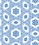 Vector seamless pattern with irregular dots texture in geometric layout. Ethnic blue and white doodle texture. Abstract