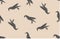 Vector seamless pattern with japanese origami black linear raven birds silhouettes.