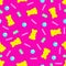 Vector seamless pattern with jelly bears, bubbles and chewing gums.