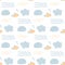 Vector seamless pattern with jellyfish, shells and fish. Baby print. Scandinavian motives