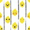 Vector seamless pattern, kawai happy lemon faces inbetween hand dawn stripes. Cute vinage pattern.