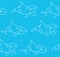 Vector seamless pattern of killer whale in outline style. Line art orca