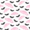 Vector seamless pattern with lashes and phrase but first mascara. Closed eyes background.