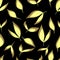 vector seamless pattern of leaves with yellow shadow on black background.