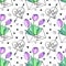 Vector seamless pattern with letter, flowers tulips, hearts and lettering of love theme. Hand drawn texture