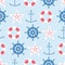 vector seamless pattern with lifebuoy, anchor, starfish, helm