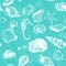 Vector seamless pattern with line drawing shells