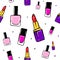 Vector seamless pattern with lipstick, nail polish