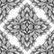 Vector seamless pattern with lotus mandala made of petals and leaves with boho ornament. Monochrome kaleidoscope texture