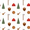 Vector seamless pattern with lumberjack icons: mustache, tree