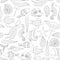 Vector seamless pattern with marine animals in doodle style.