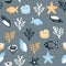 Vector seamless pattern in marine style with fish