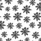 Vector seamless pattern, minimalist black snowflake on white background, simple pattern, different sizes, white