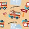 Vector seamless pattern with monkey driving ice-cream trucks. Creative vector childish background for fabric  textile  nursery