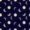 Vector Seamless Pattern: Moon, Night Sky Dark Background with Different Phase of Moon.