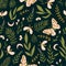 Vector seamless pattern with moths and night butterfly. Beautiful romantic print. Dark botanical design.