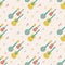 Vector seamless pattern musical strings instruments with notes on beige background orchectra - guitar, banjo, ukulele.