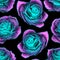 Vector seamless pattern with mysterious neon glowing roses background