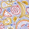 Vector seamless pattern with nutrient-rich raw fruits in boho st