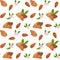 Vector seamless pattern with nuts. Appetizing, delicious background shelled almonds