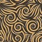 Vector seamless pattern of orange and beige spirals of lines and corners.Smooth texture on a brown background.For decoration or