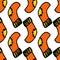 Vector seamless pattern of an orange sock located on a white background in a geometric order, in different directions. hand-drawn