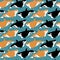 Vector seamless pattern with orca.Underwater cartoon creatures.Marine background.Cute ocean pattern for fabric