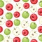 Vector seamless pattern of organic green and red apple with slices