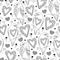 Vector seamless pattern with ornate parrot and heart on the white. Design elements and holiday symbols in contour style.