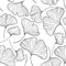 Vector seamless pattern with outline Gingko or Ginkgo biloba leaves in black on the white background. Floral pattern with Gingko.