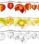 Vector seamless pattern with outline Physalis or Cape gooseberry or Ground cherry fruit isolated on white background.