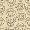 Vector seamless pattern with outlines of dogs heads.