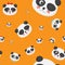 Vector seamless pattern: panda bear faces on a yellow background, panda faces with different emotions.