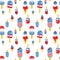 Vector seamless pattern with patriotic ice cream. National colors of the United States. American flag,stars and stripes