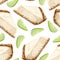 Vector seamless pattern piece of cheesecake cake, lime halves. Delicate creamy-curd cheese. Scattered limes. Crisp