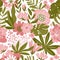 Vector seamless pattern with pink hand-drawn flowers on white background. Romantic design for natural cosmetics, perfume, women pr