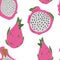 Vector seamless pattern with pink pitayas isolated on white background. Hand drawn pitahaya clip art. Exotic tropical dragon frui