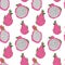 Vector seamless pattern with pink pitayas isolated on white background.  Hand drawn pitahaya clip art. Exotic tropical dragon frui